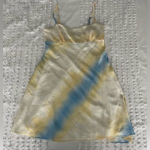 zara blue and yellow satin mini dress